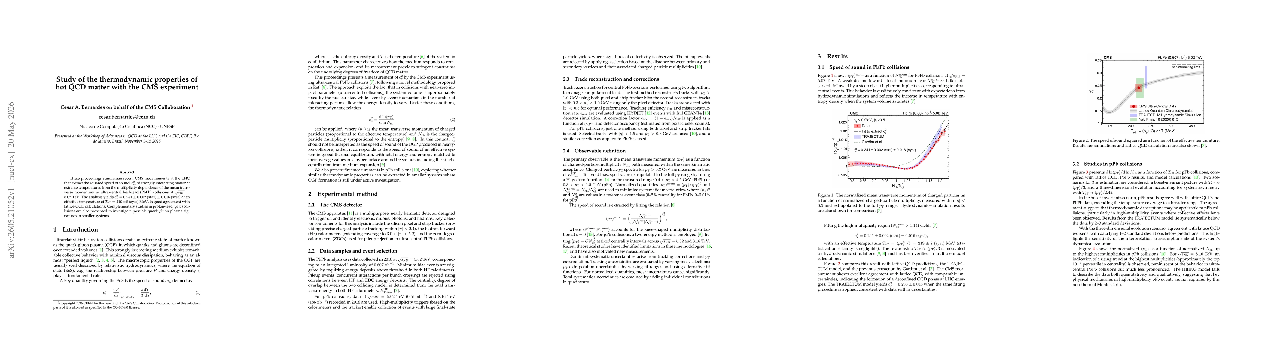 Thumbnail for Study of the thermodynamic properties of hot QCD matter with the CMS experiment