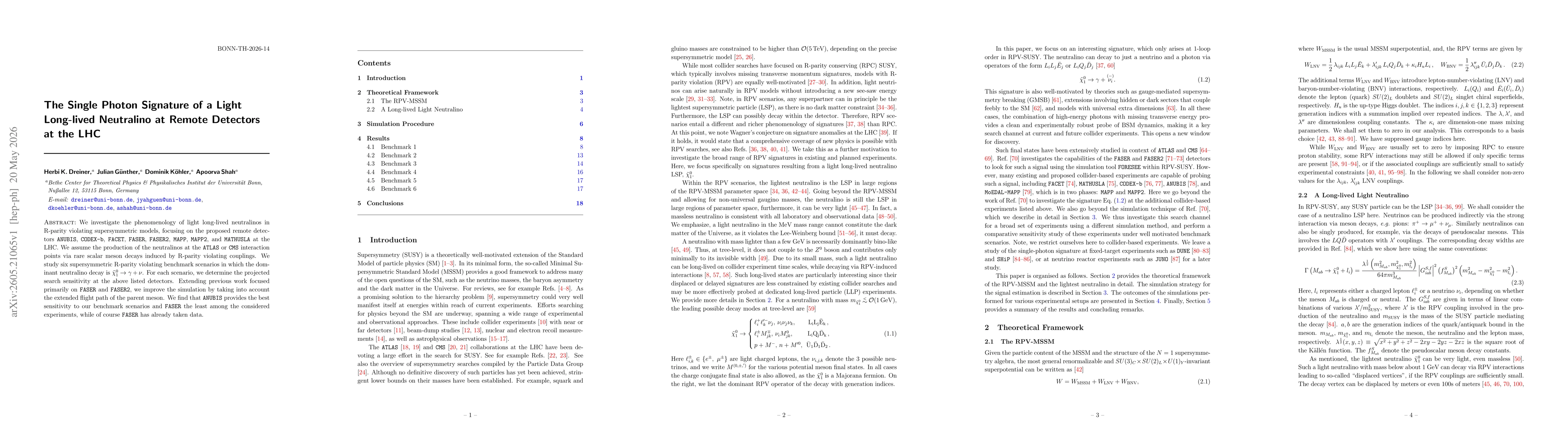 Thumbnail for The Single Photon Signature of a Light Long-lived Neutralino at Remote Detectors at the LHC