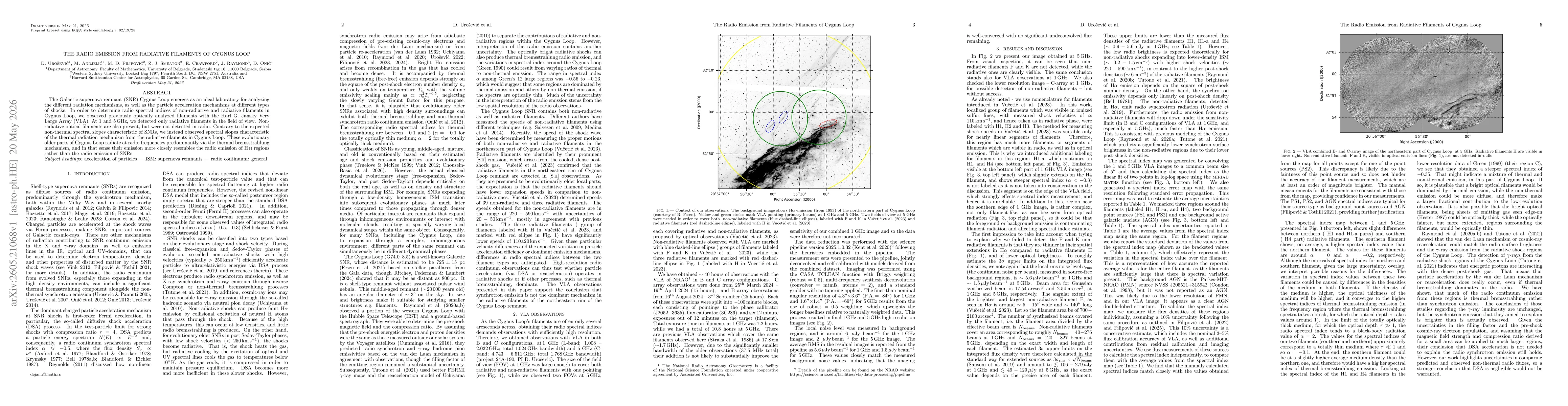 Thumbnail for The radio emission from radiative filaments of Cygnus Loop