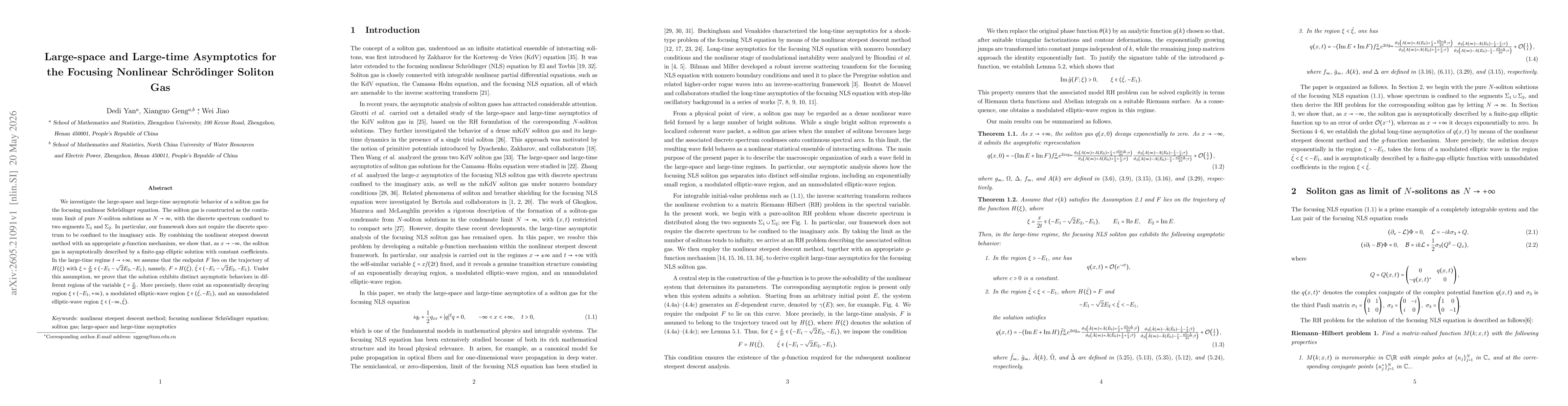 Thumbnail for Large-space and Large-time Asymptotics for the Focusing Nonlinear Schrödinger Soliton Gas