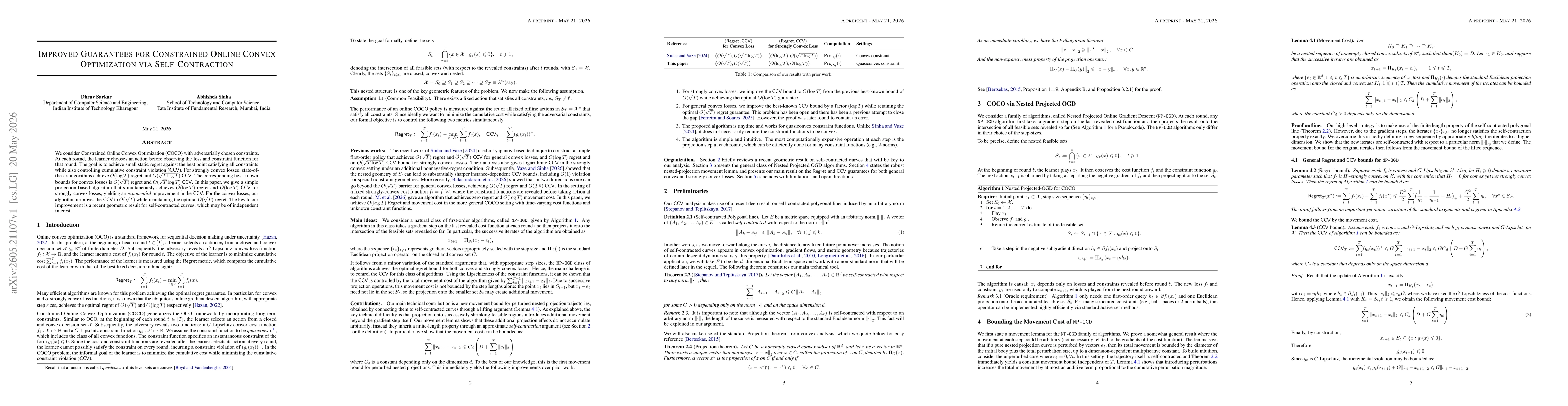 Thumbnail for Improved Guarantees for Constrained Online Convex Optimization via Self-Contraction