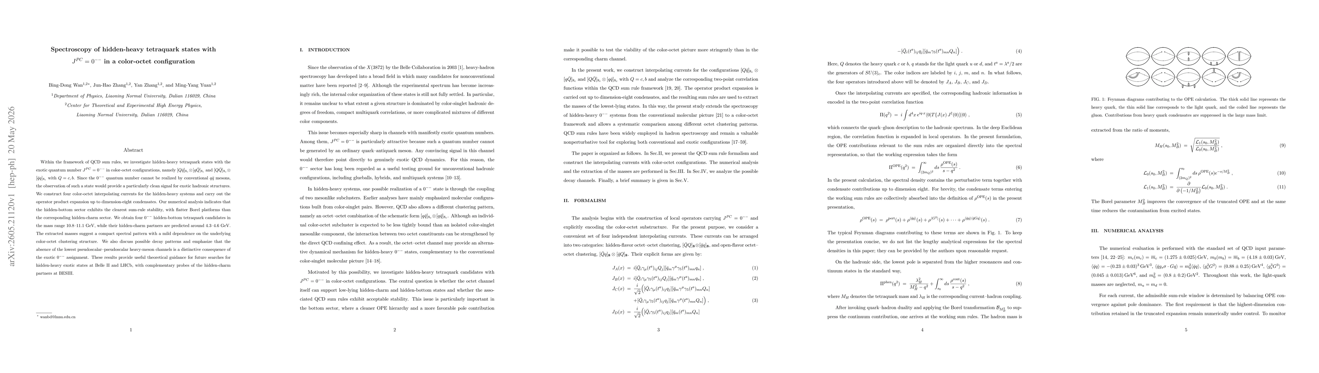 Thumbnail for Spectroscopy of hidden-heavy tetraquark states with $J^{PC}=0^{--}$ in a color-octet configuration