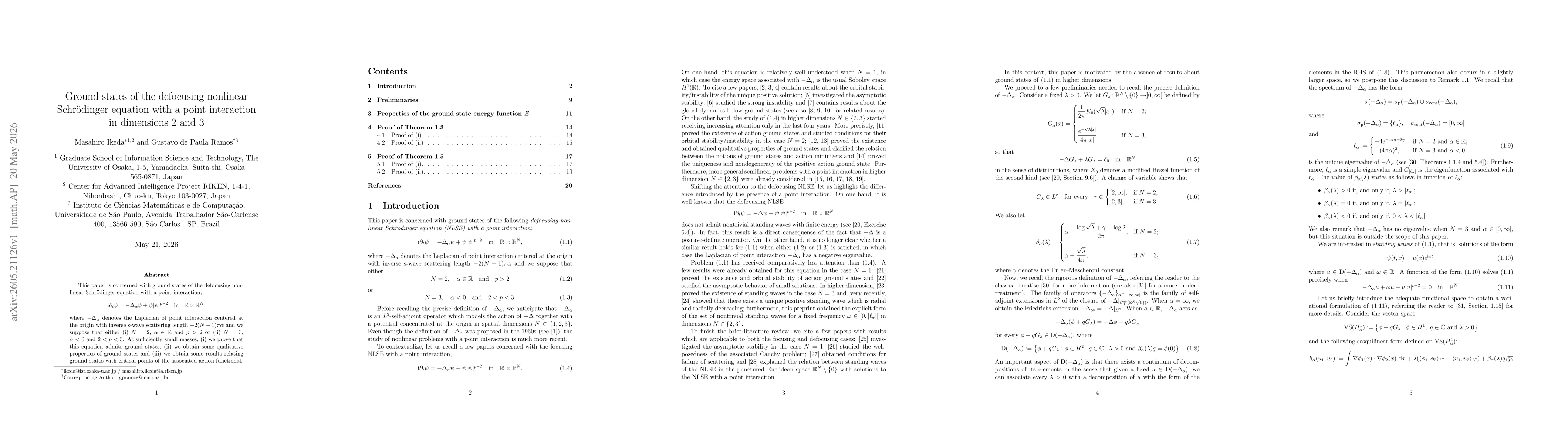 Thumbnail for Ground states of the defocusing nonlinear Schrödinger equation with a point interaction in dimensions 2 and 3
