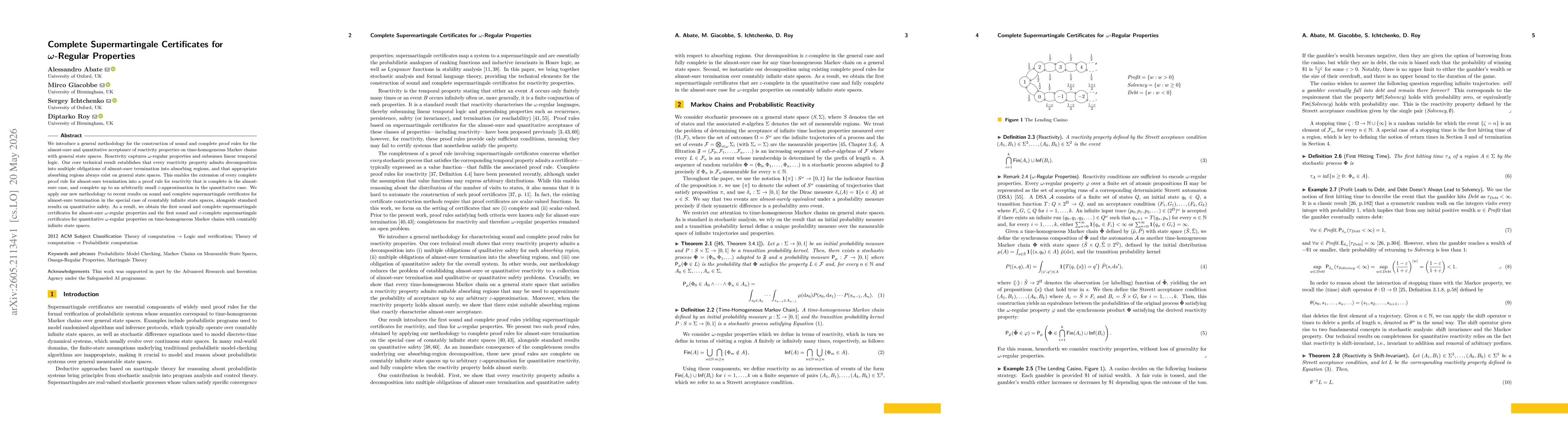 Thumbnail for Complete Supermartingale Certificates for $ω$-Regular Properties