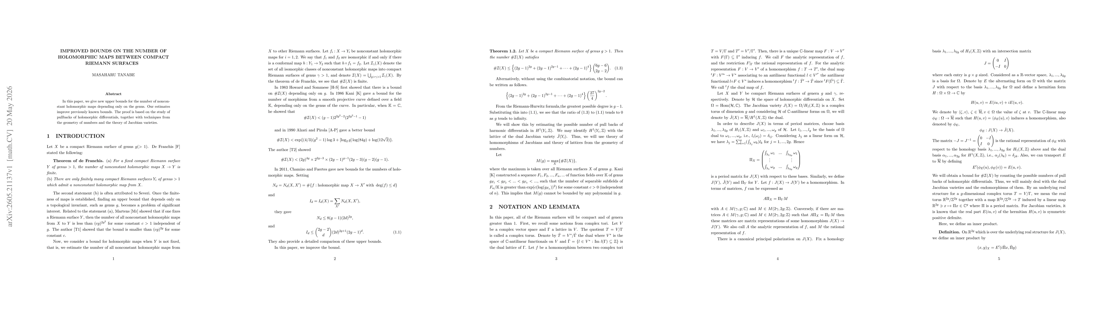 Thumbnail for Improved bounds on the number of holomorphic maps between compact Riemann surfaces