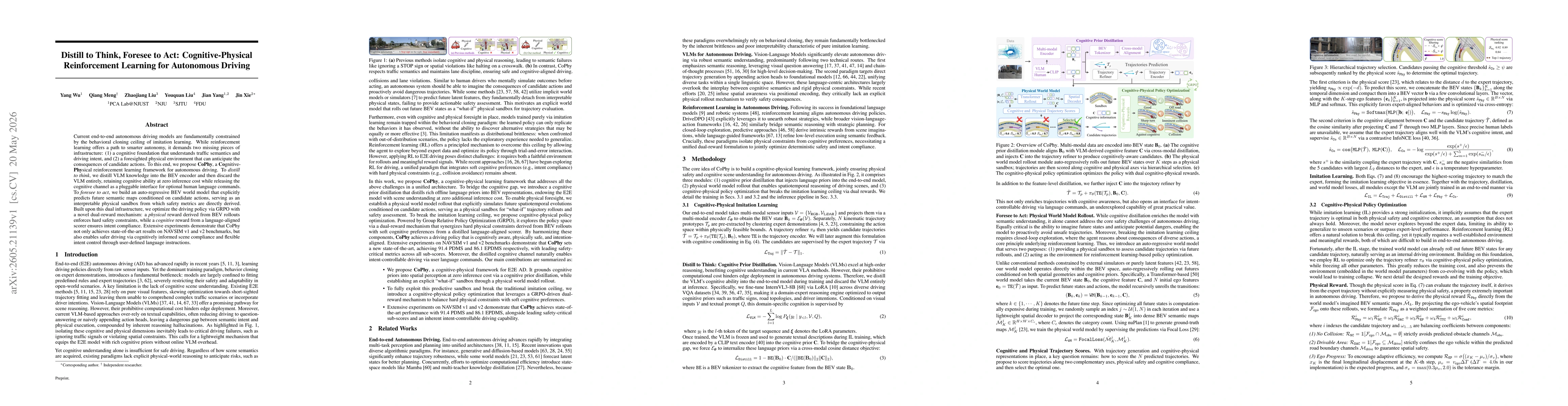 Thumbnail for Distill to Think, Foresee to Act: Cognitive-Physical Reinforcement Learning for Autonomous Driving