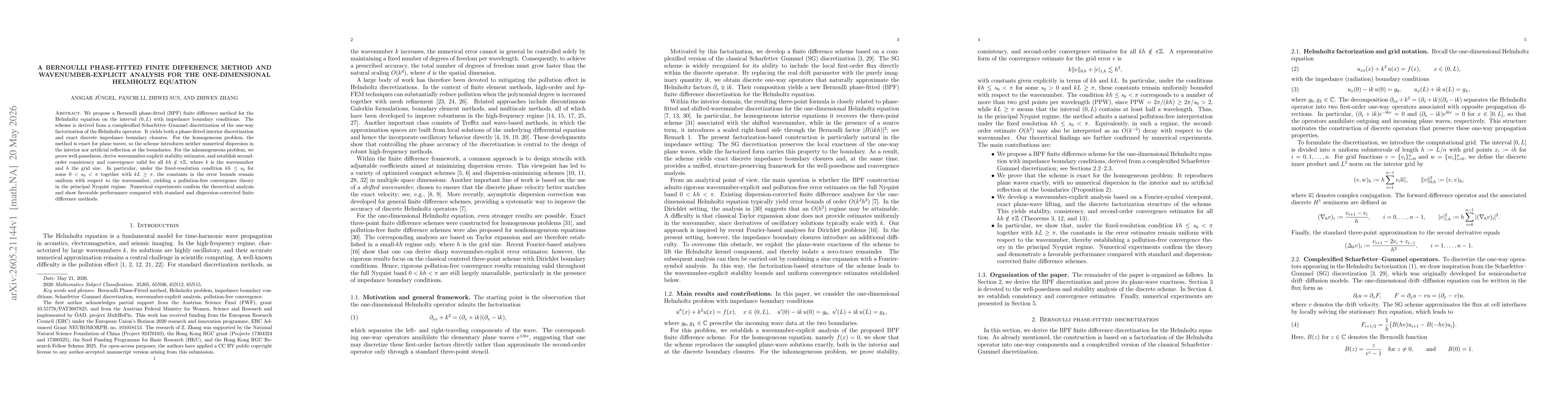 Thumbnail for A Bernoulli phase-fitted finite difference method and wavenumber-explicit analysis for the one-dimensional Helmholtz equation
