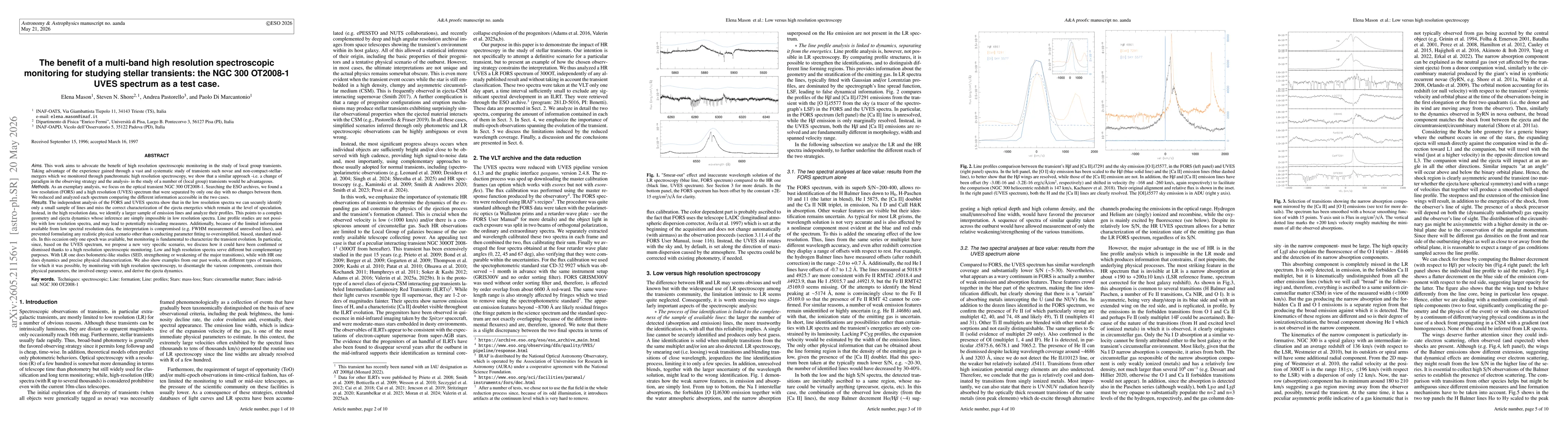 Thumbnail for The benefit of a multi-band high resolution spectroscopic monitoring for studying stellar transients: the NGC 300 OT2008-1 UVES spectrum as a test case