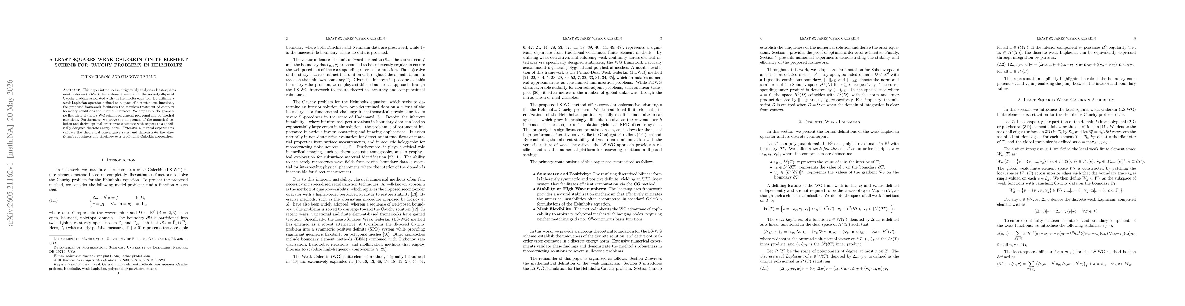 Thumbnail for A Least-Squares Weak Galerkin Finite Element Scheme for Cauchy Problems in Helmholtz