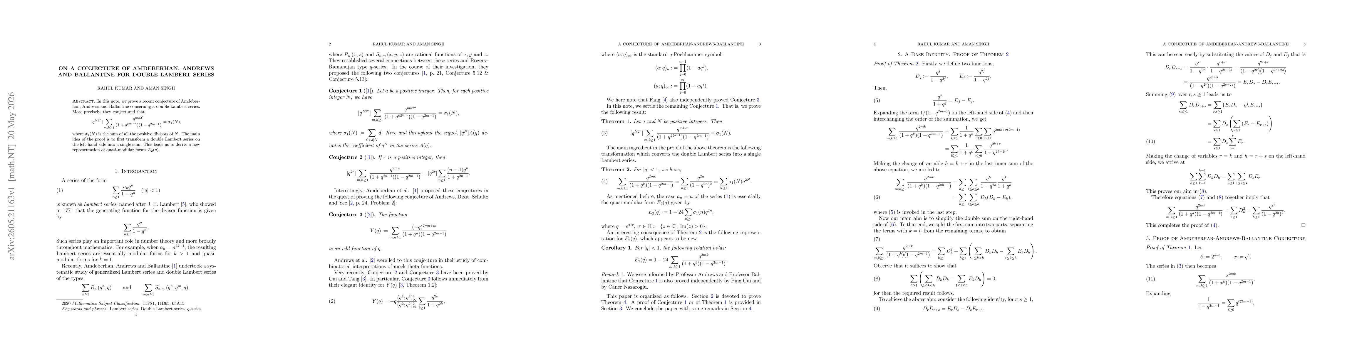 Thumbnail for On a conjecture of Amdeberhan, Andrews and Ballantine for double Lambert series