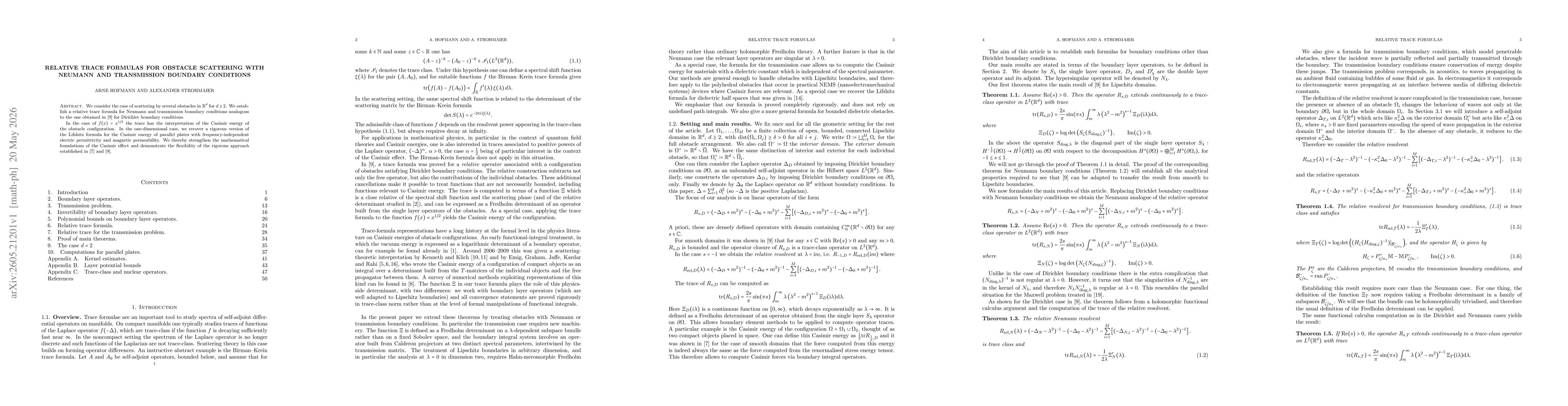 Thumbnail for Relative trace formulas for obstacle scattering with Neumann and transmission boundary conditions