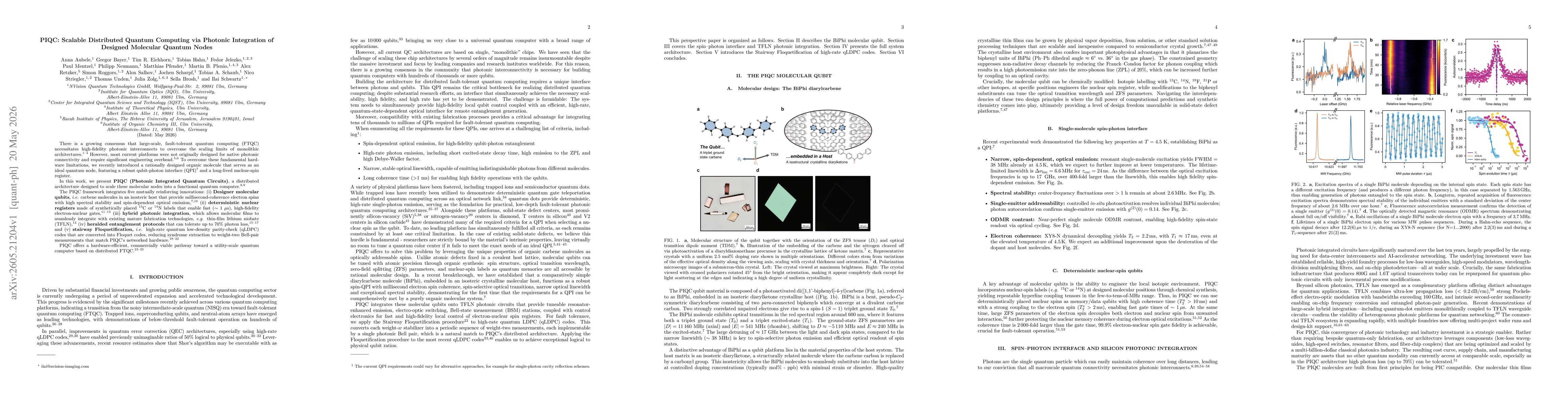 Thumbnail for PIQC: Scalable Distributed Quantum Computing via Photonic Integration of Designed Molecular Quantum Nodes