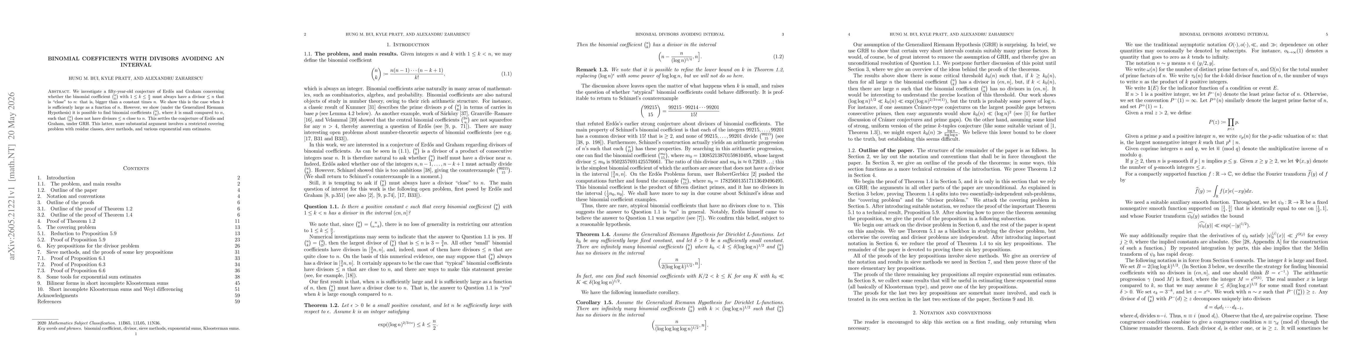 Thumbnail for Binomial coefficients with divisors avoiding an interval