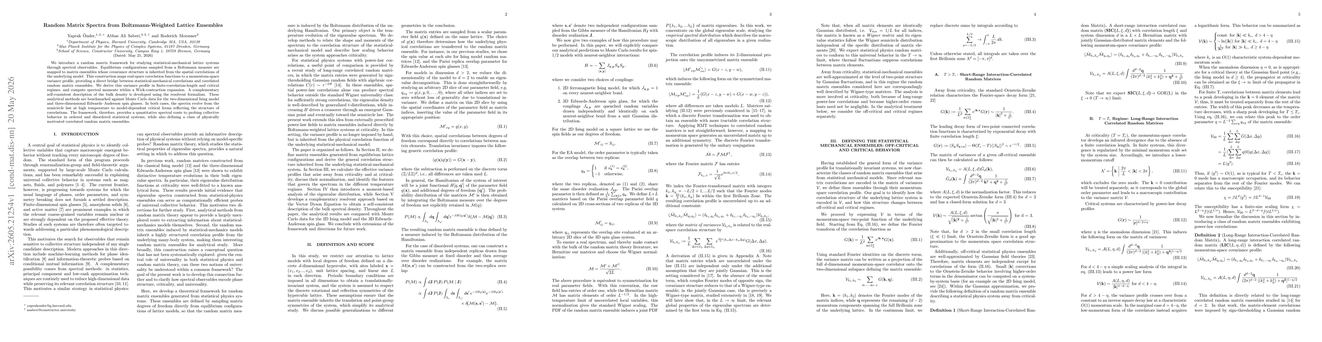 Thumbnail for Random Matrix Spectra from Boltzmann-Weighted Lattice Ensembles