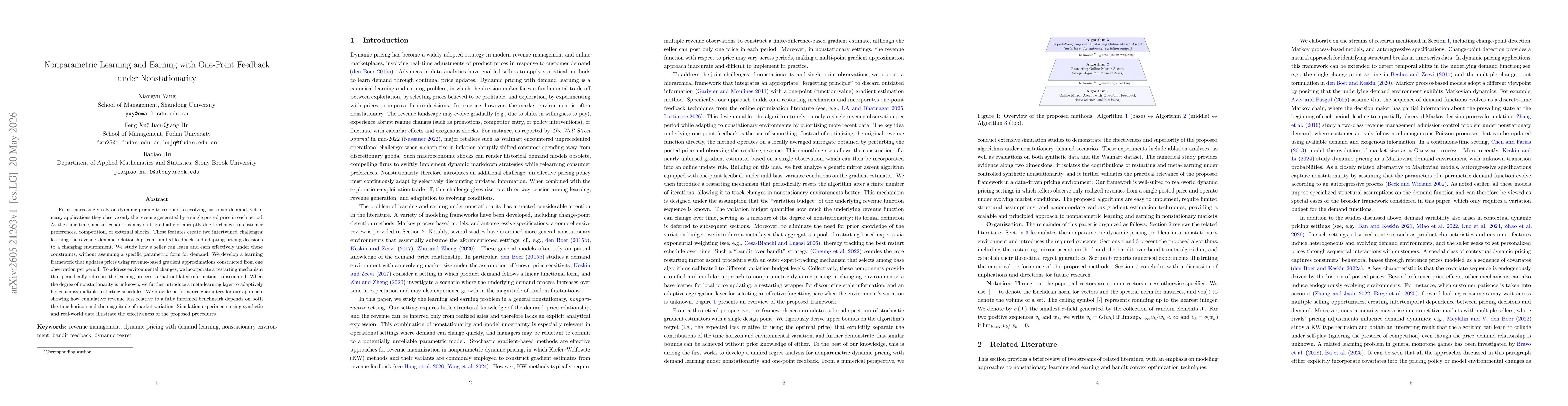 Thumbnail for Nonparametric Learning and Earning with One-Point Feedback under Nonstationarity