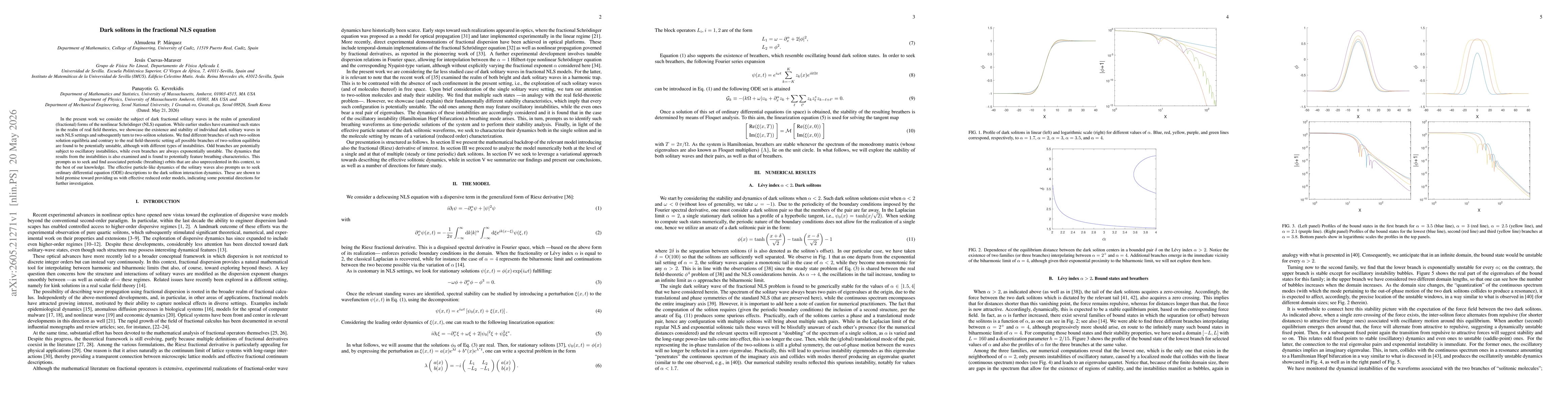 Thumbnail for Dark solitons in the fractional NLS equation