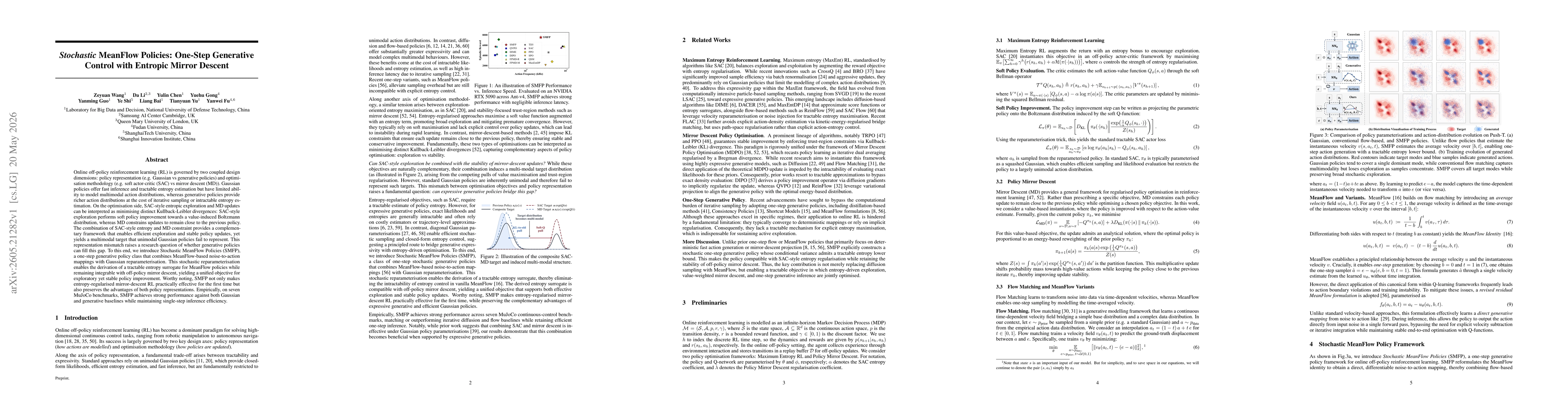 Thumbnail for Stochastic MeanFlow Policies: One-Step Generative Control with Entropic Mirror Descent