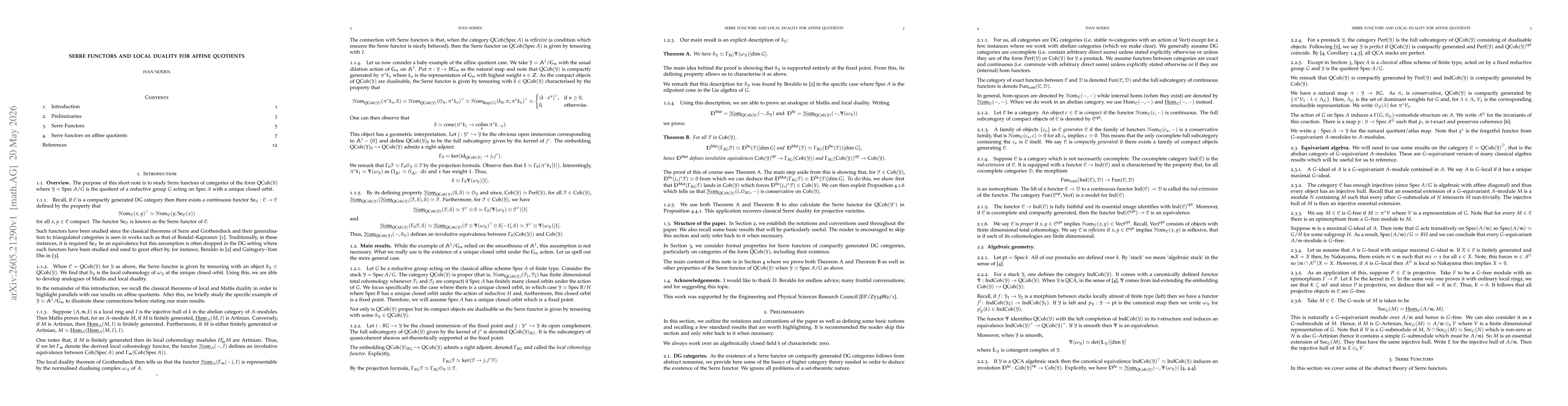 Thumbnail for Serre functors and local duality for affine quotients
