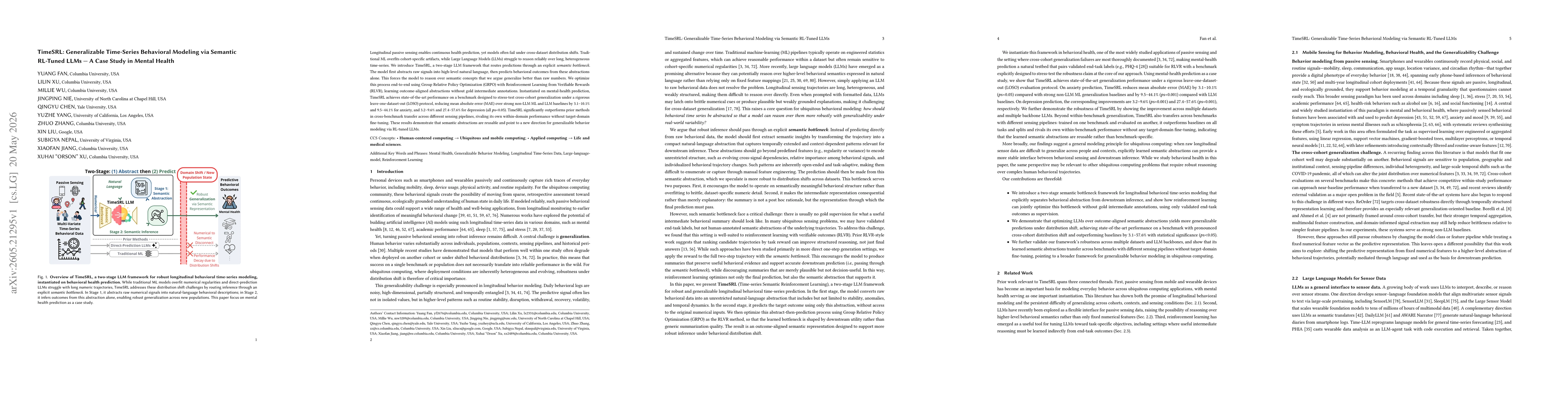 Thumbnail for TimeSRL: Generalizable Time-Series Behavioral Modeling via Semantic RL-Tuned LLMs -- A Case Study in Mental Health