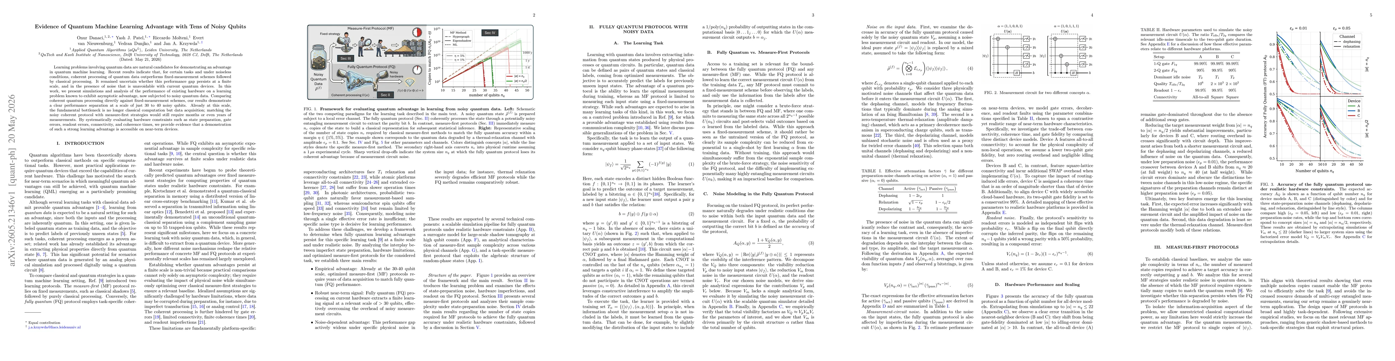 Thumbnail for Evidence of Quantum Machine Learning Advantage with Tens of Noisy Qubits