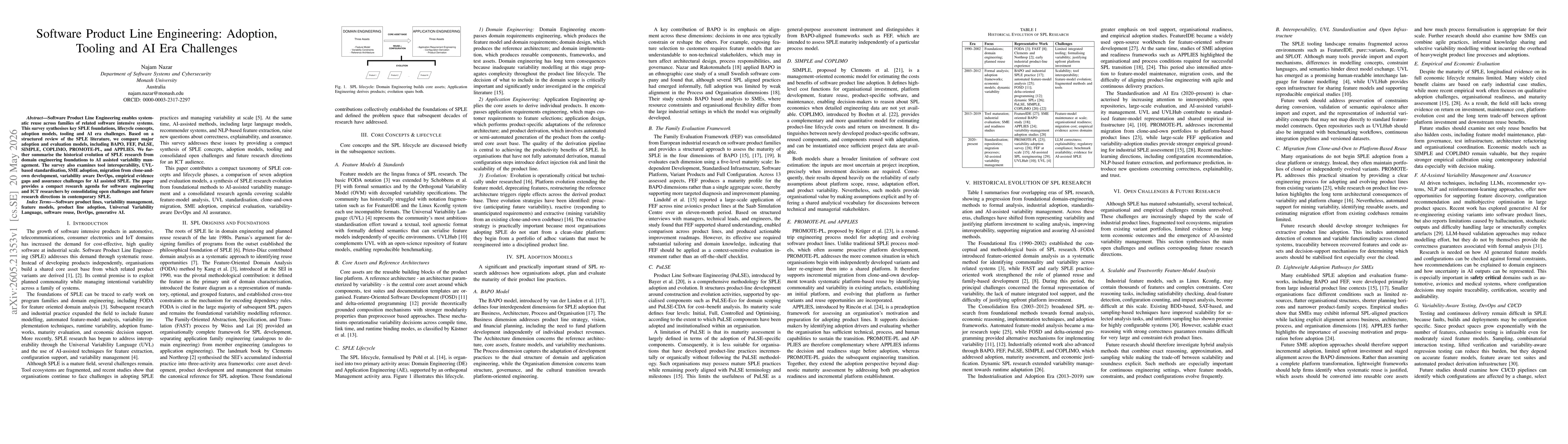 Thumbnail for Software Product Line Engineering: Adoption, Tooling and AI Era Challenges
