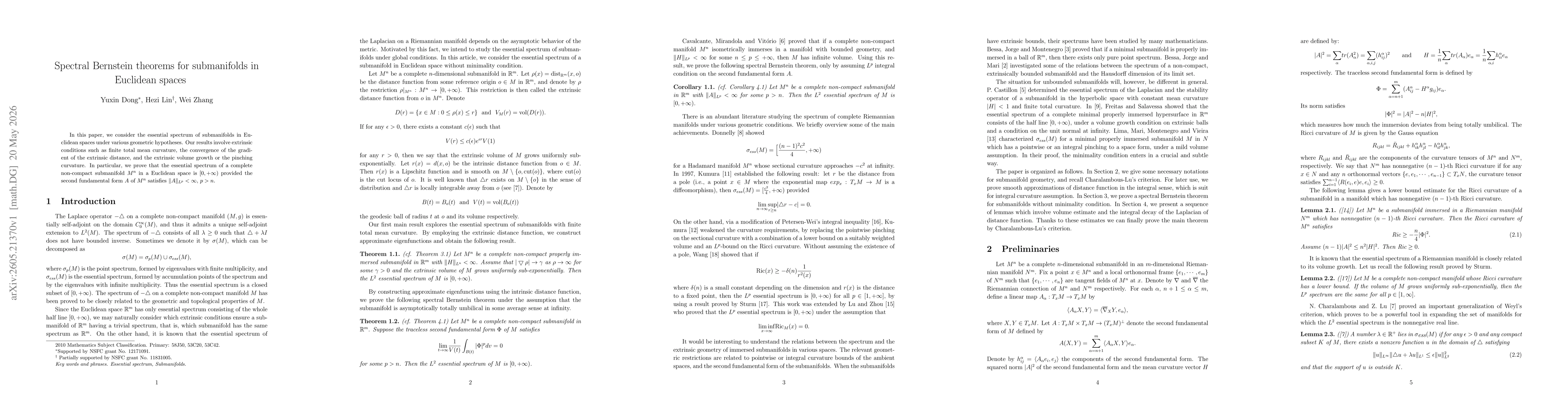 Thumbnail for Spectral Bernstein theorems for submanifolds in Euclidean spaces