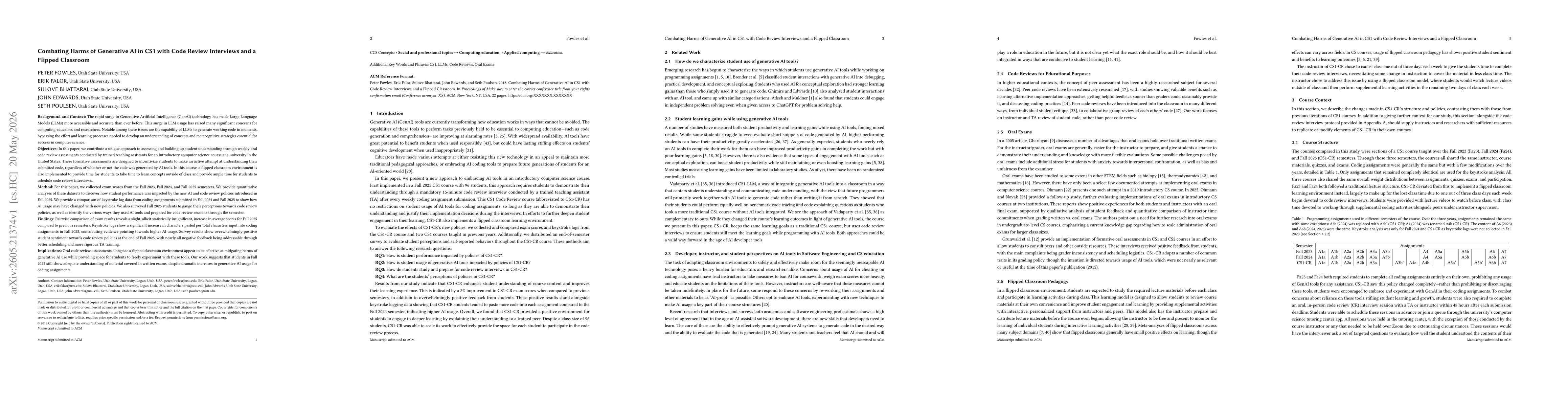 Thumbnail for Combating Harms of Generative AI in CS1 with Code Review Interviews and a Flipped Classroom