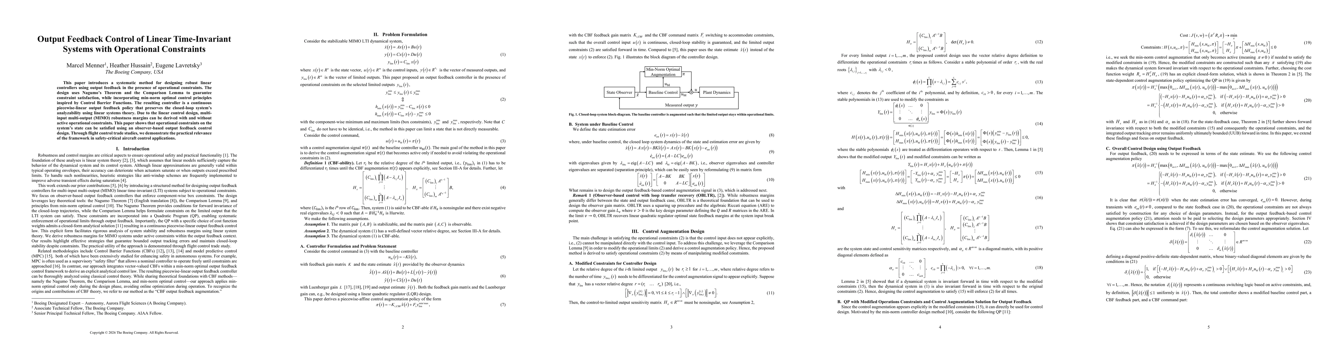Thumbnail for Output Feedback Control of Linear Time-Invariant Systems with Operational Constraints
