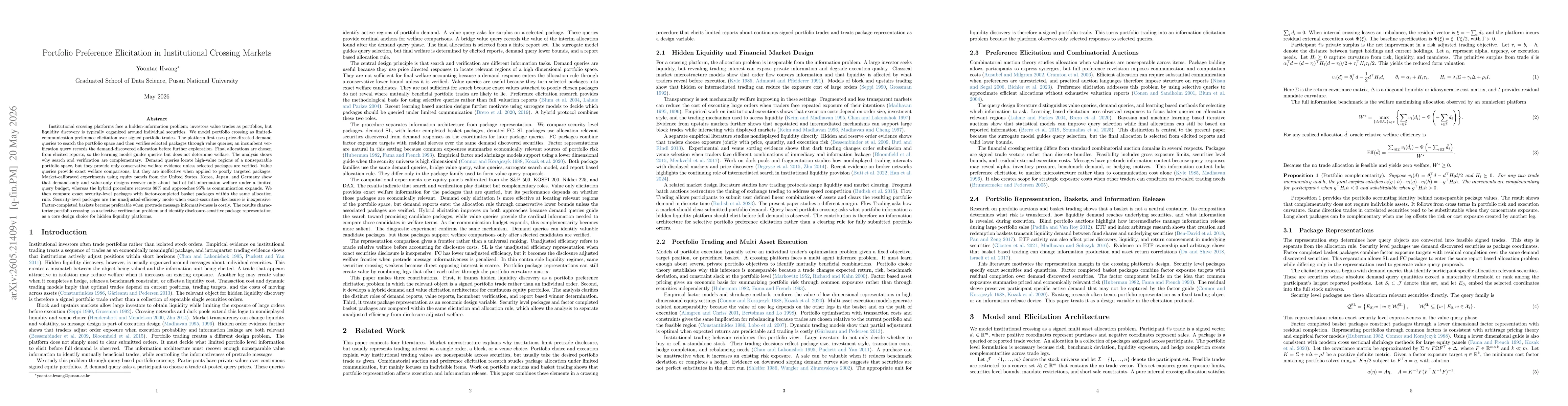 Thumbnail for Portfolio Preference Elicitation in Institutional Crossing Markets