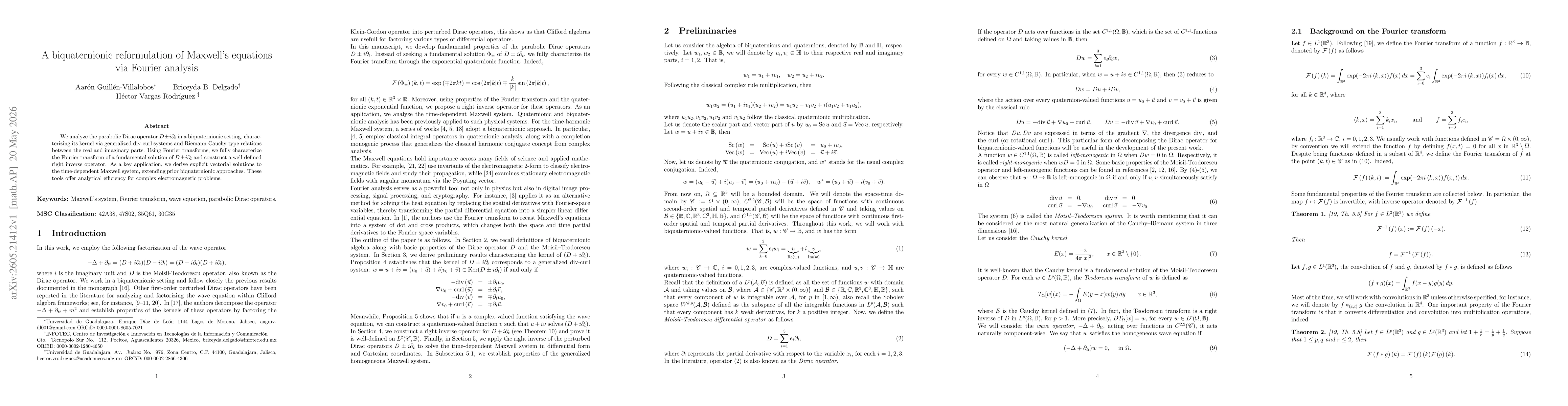 Thumbnail for A biquaternionic reformulation of Maxwell's equations via Fourier analysis