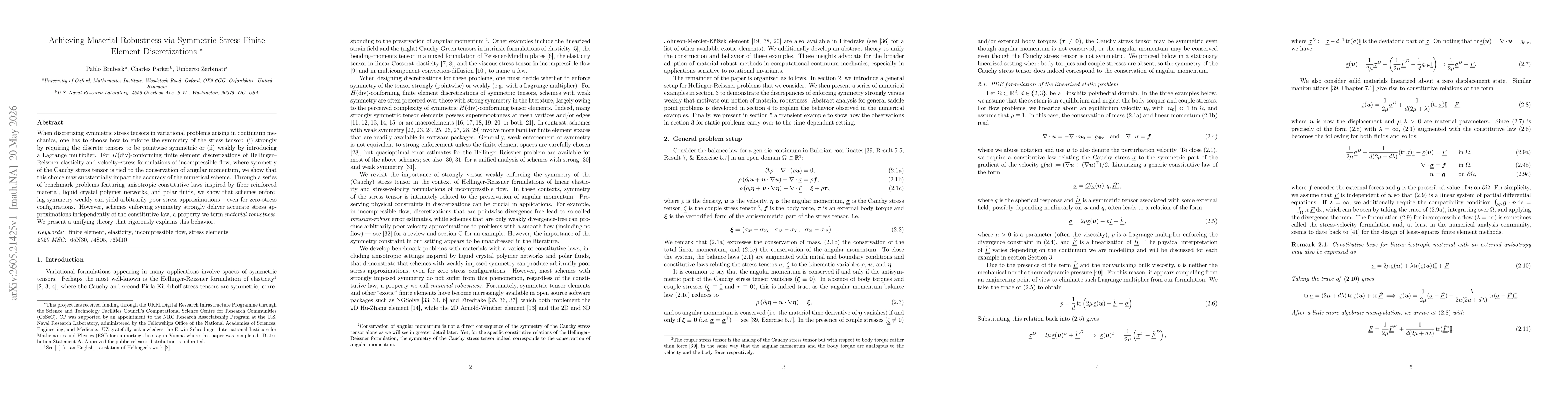 Thumbnail for Achieving Material Robustness via Symmetric Stress Finite Element Discretizations
