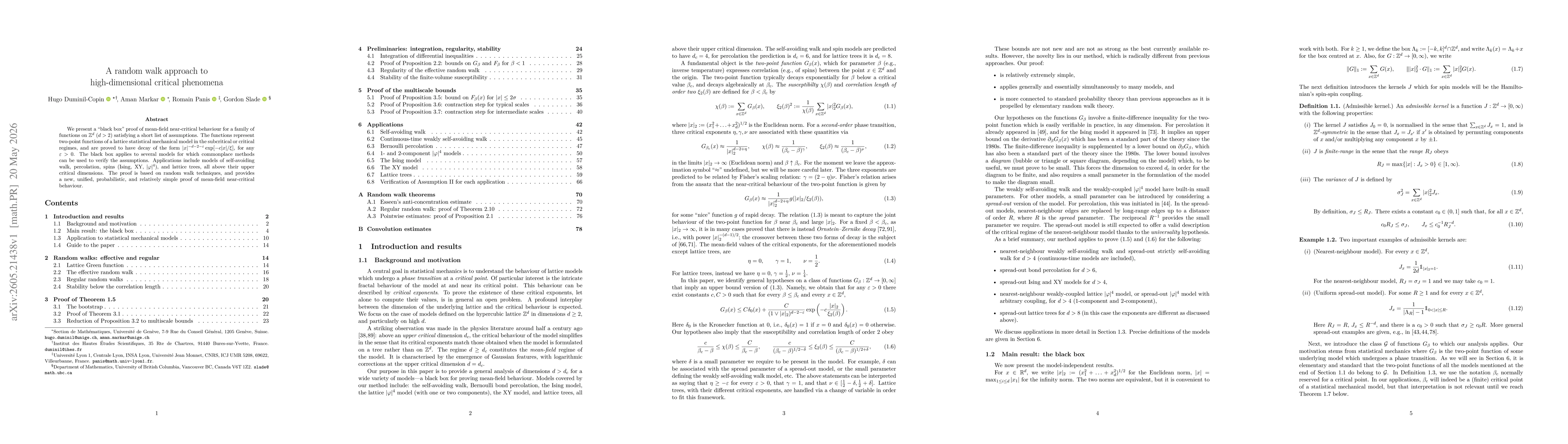 Thumbnail for A random walk approach to high-dimensional critical phenomena