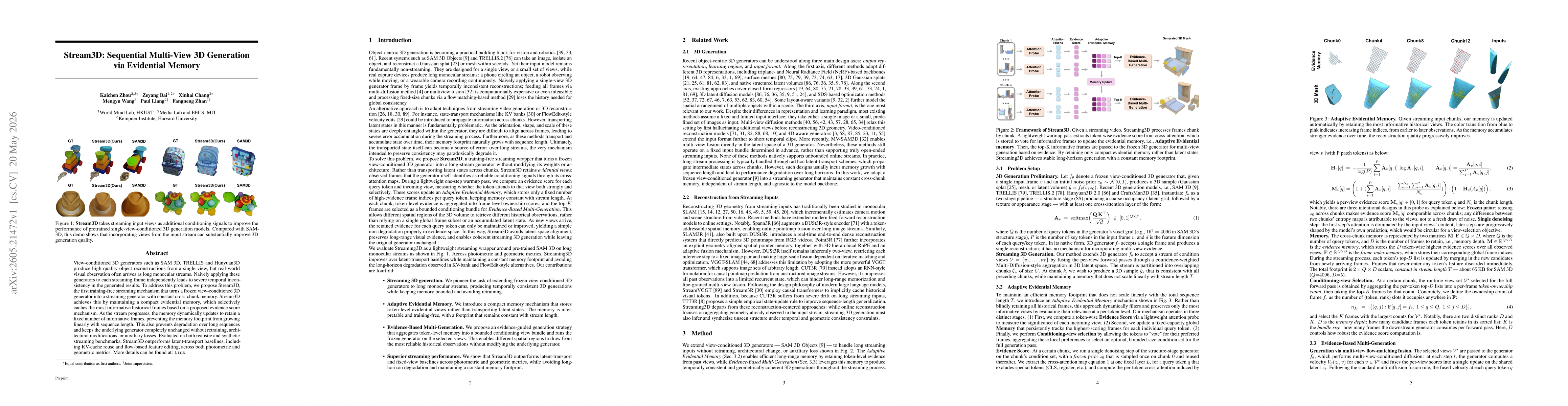 Thumbnail for Stream3D: Sequential Multi-View 3D Generation via Evidential Memory