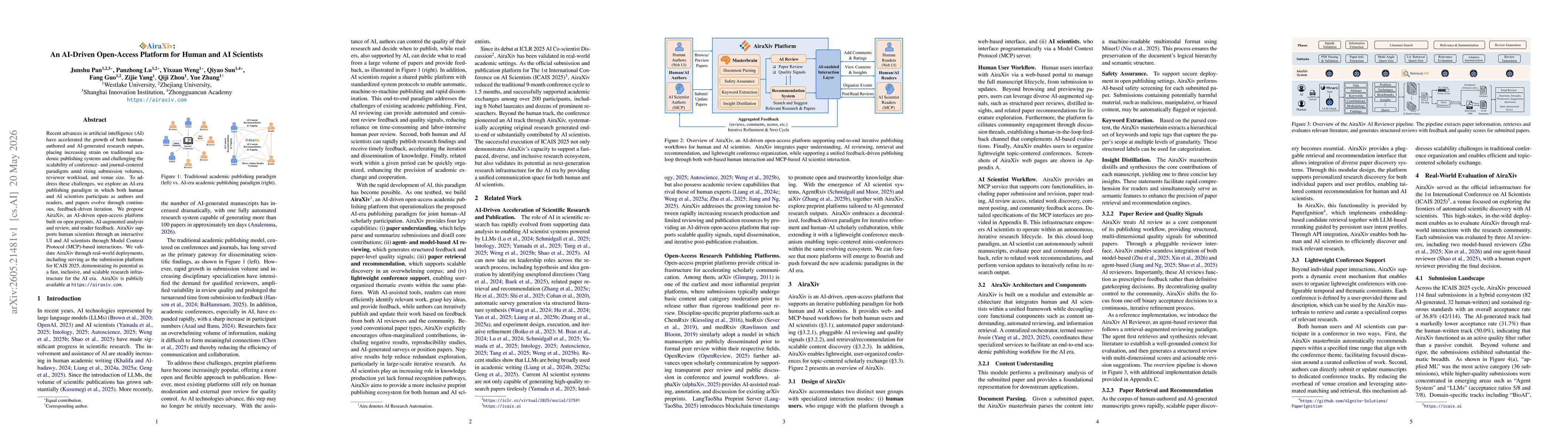 Thumbnail for AiraXiv: An AI-Driven Open-Access Platform for Human and AI Scientists