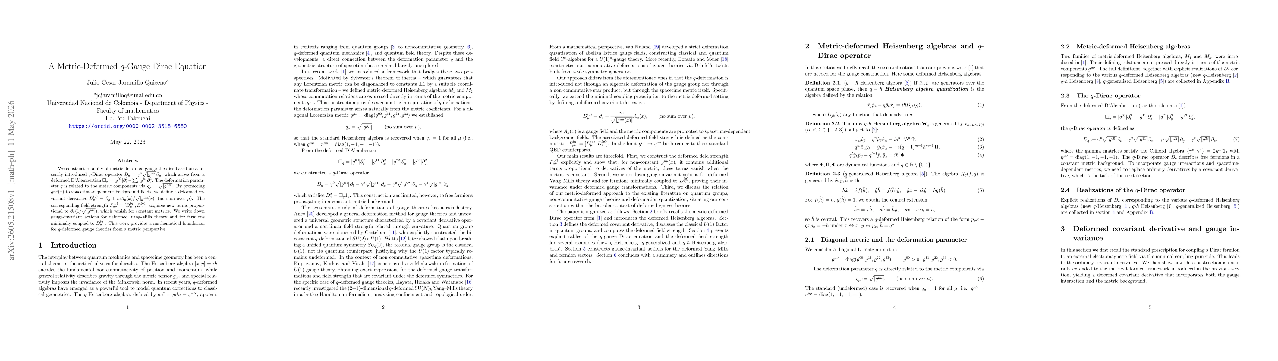 Thumbnail for A Metric-Deformed $q$-Gauge Dirac Equation