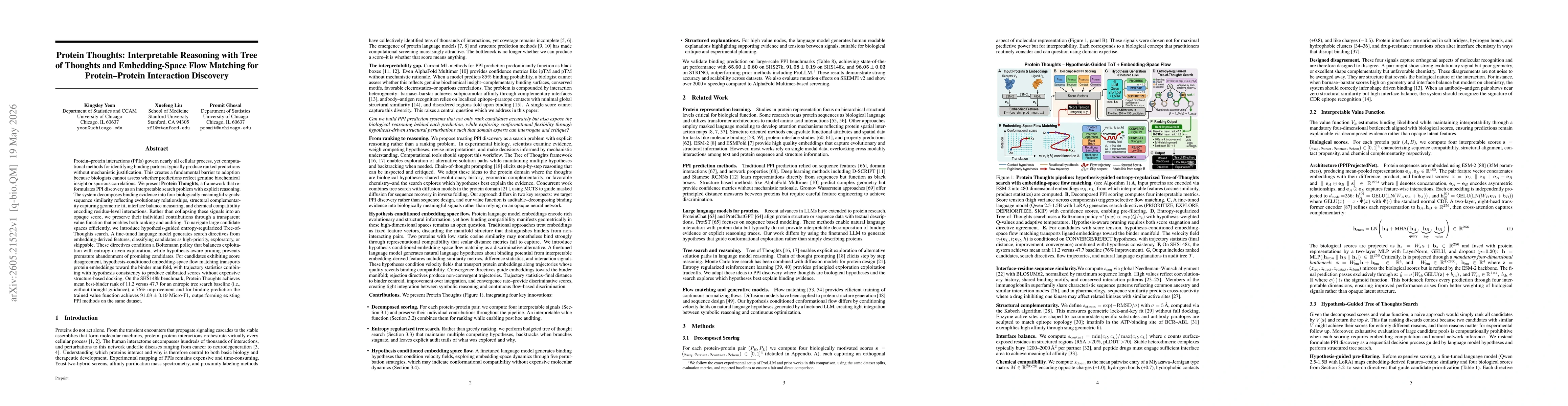 Thumbnail for Protein Thoughts: Interpretable Reasoning with Tree of Thoughts and Embedding-Space Flow Matching for Protein-Protein Interaction Discovery