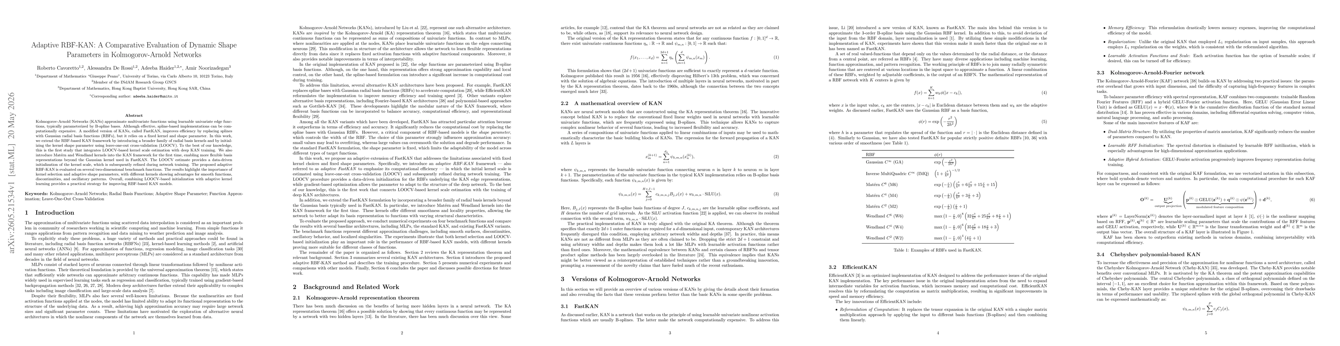Thumbnail for Adaptive RBF-KAN: A Comparative Evaluation of Dynamic Shape Parameters in Kolmogorov-Arnold Networks