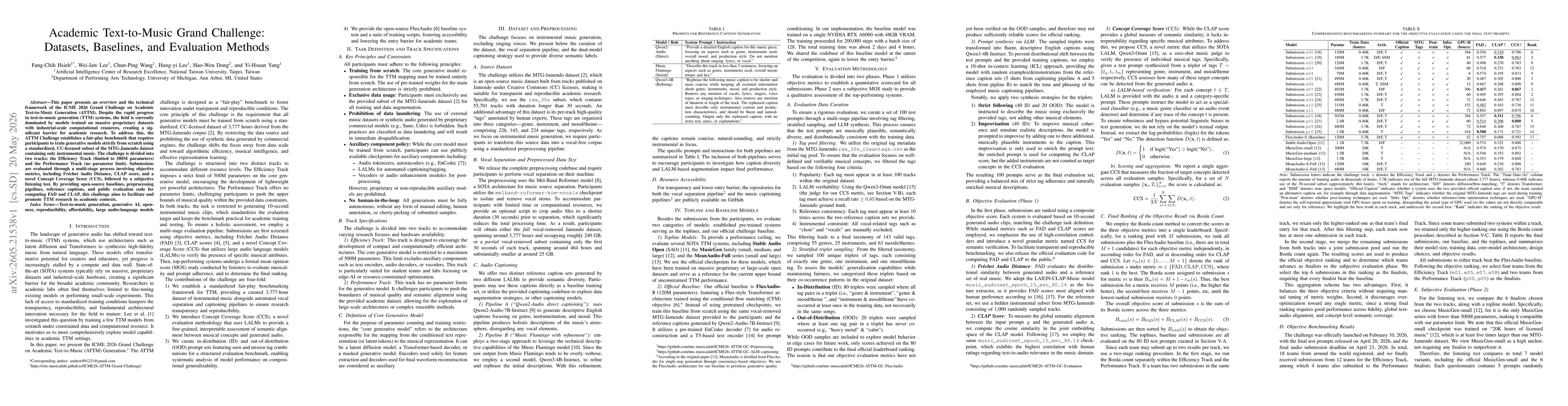 Thumbnail for Academic Text-to-Music Grand Challenge: Datasets, Baselines, and Evaluation Methods
