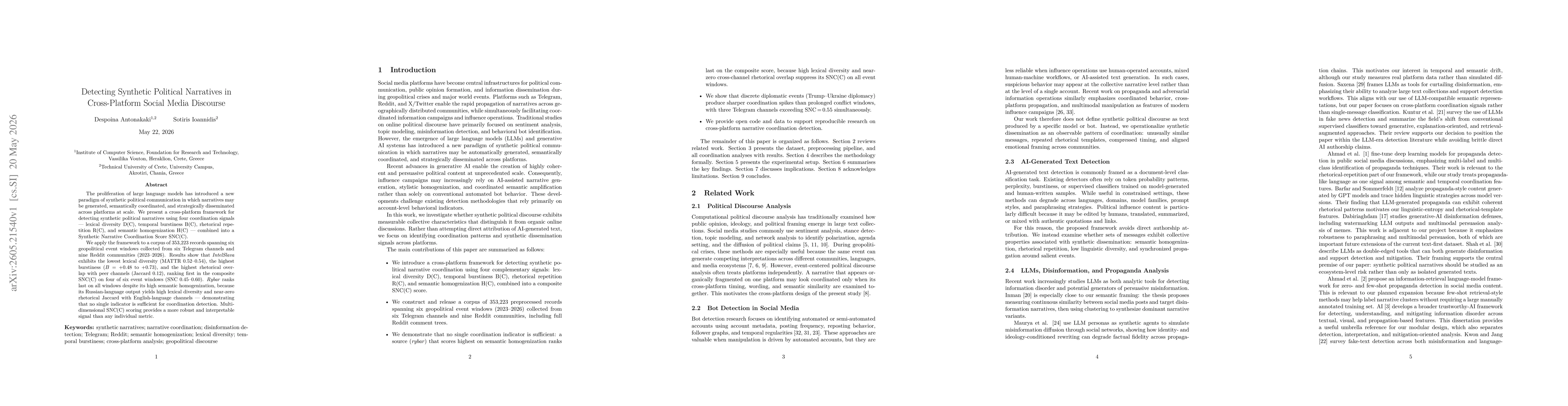 Thumbnail for Detecting Synthetic Political Narratives in Cross-Platform Social Media Discourse