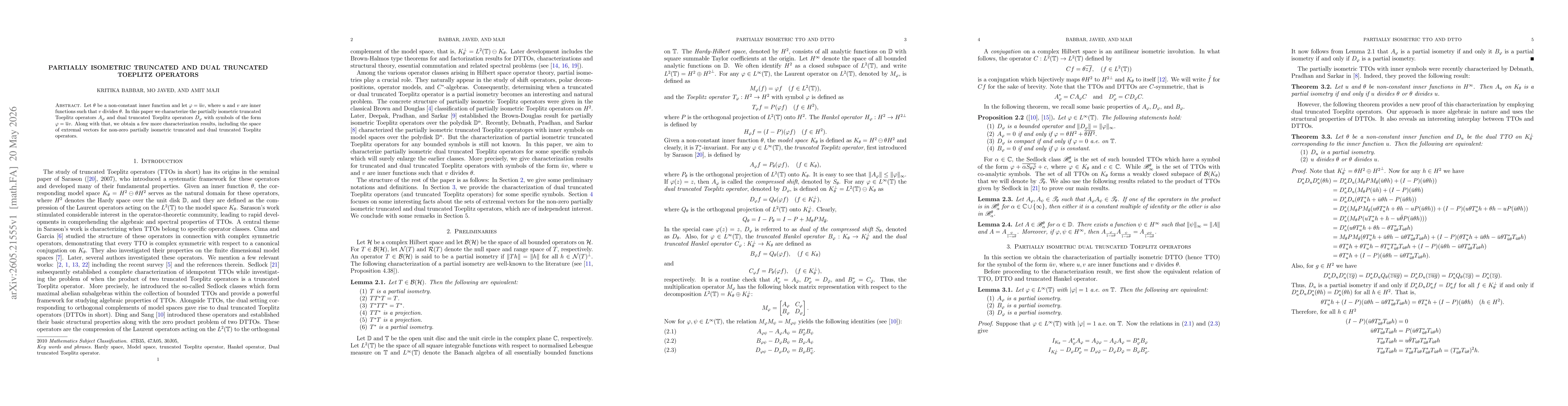 Thumbnail for Partially isometric truncated and dual truncated Toeplitz operators