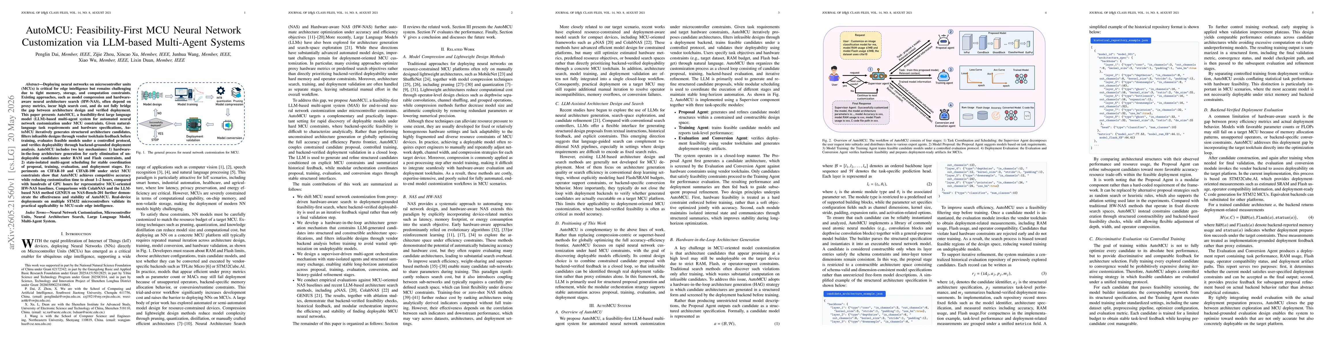 Thumbnail for AutoMCU: Feasibility-First MCU Neural Network Customization via LLM-based Multi-Agent Systems