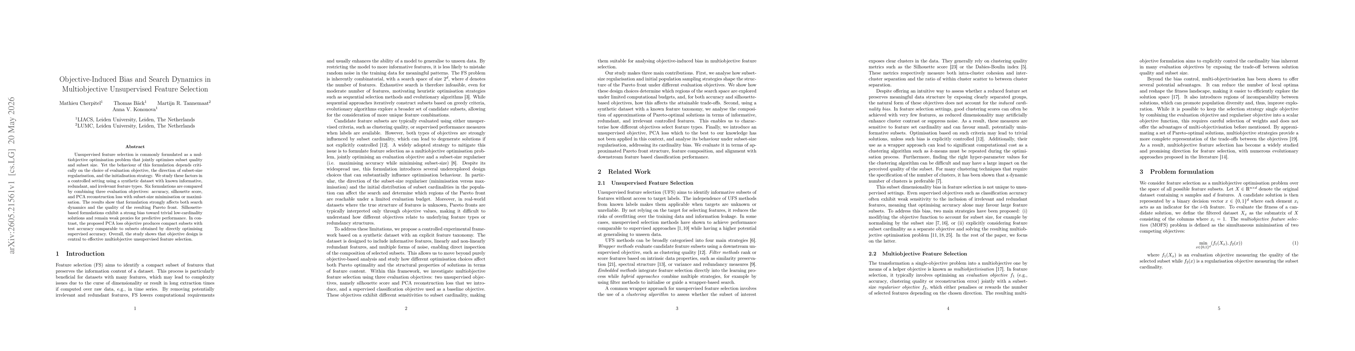 Thumbnail for Objective-Induced Bias and Search Dynamics in Multiobjective Unsupervised Feature Selection
