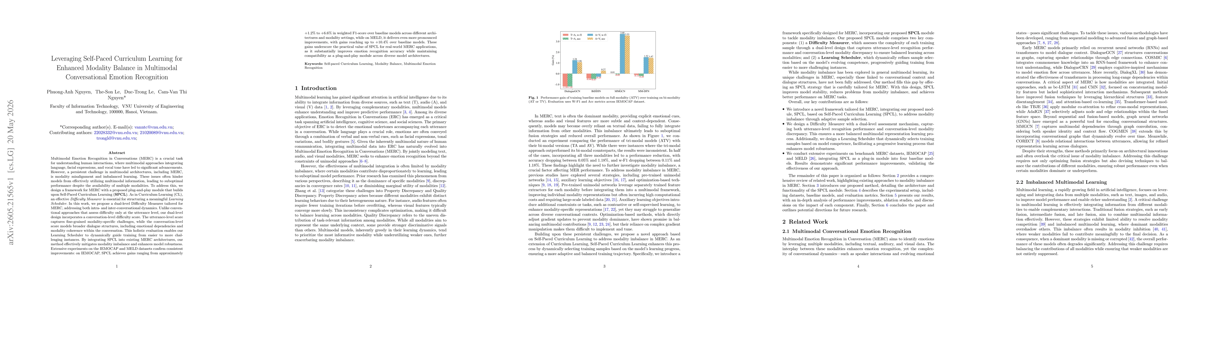 Thumbnail for Leveraging Self-Paced Curriculum Learning for Enhanced Modality Balance in Multimodal Conversational Emotion Recognition