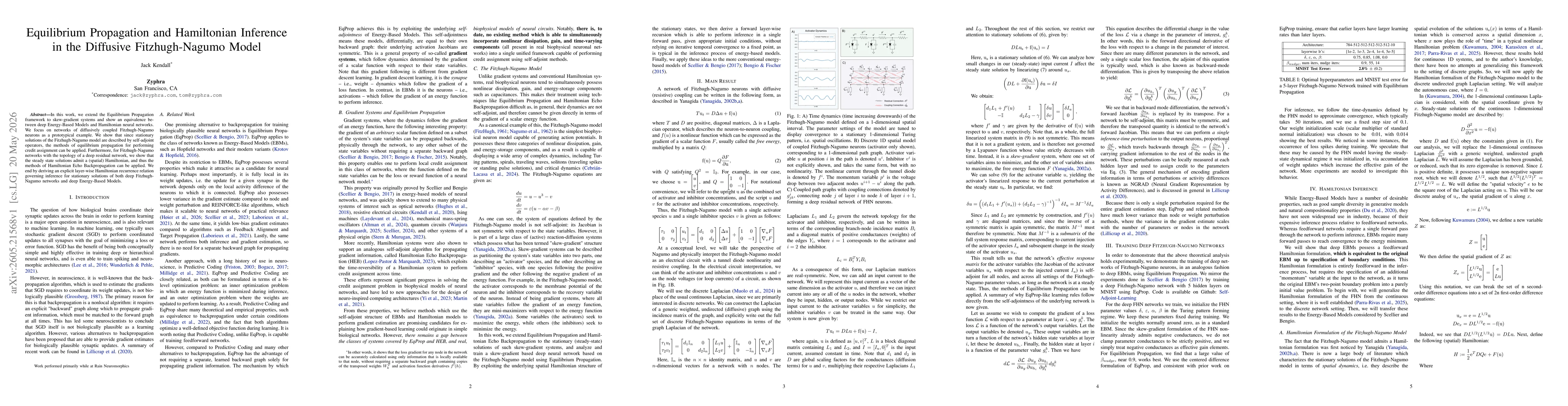Thumbnail for Equilibrium Propagation and Hamiltonian Inference in the Diffusive Fitzhugh-Nagumo Model