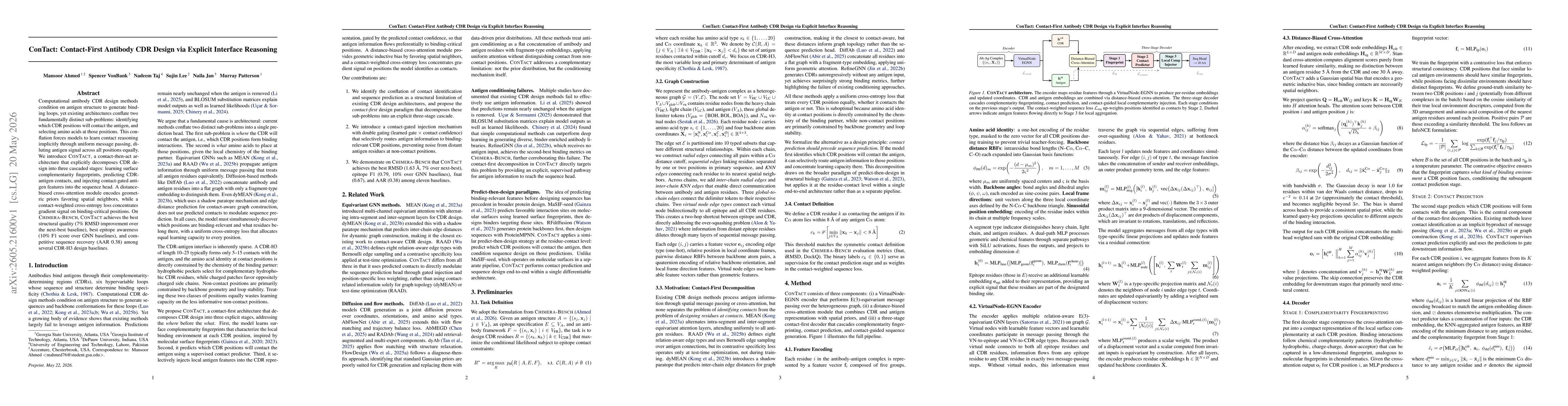 Thumbnail for ConTact: Contact-First Antibody CDR Design via Explicit Interface Reasoning