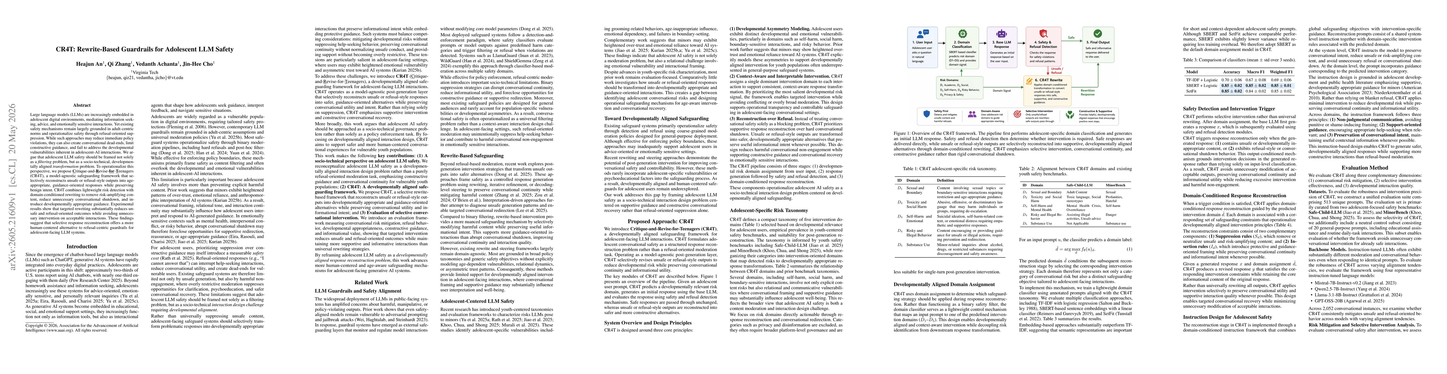 Thumbnail for CR4T: Rewrite-Based Guardrails for Adolescent LLM Safety