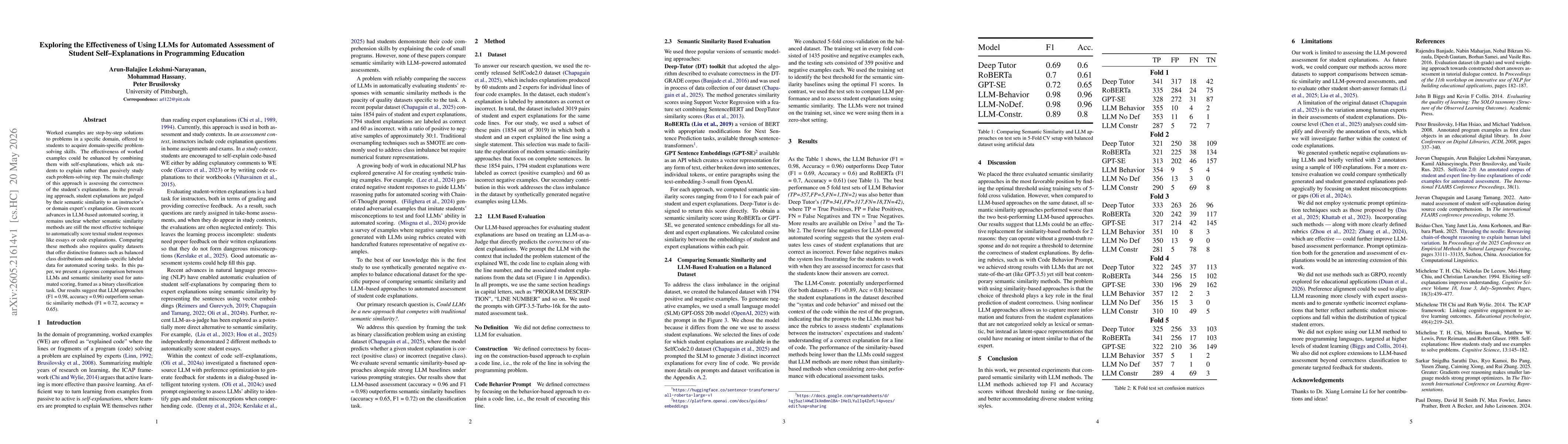 Thumbnail for Exploring the Effectiveness of Using LLMs for Automated Assessment of Student Self Explanations in Programming Education