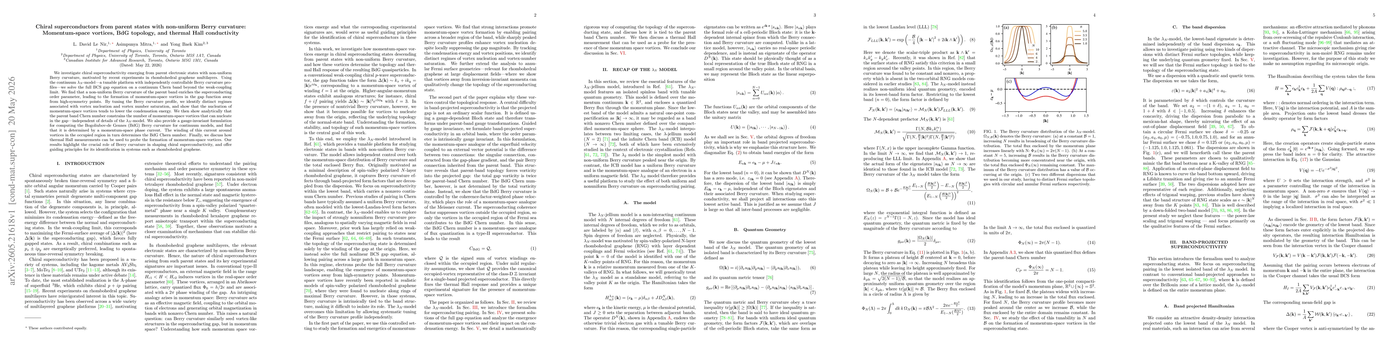Thumbnail for Chiral superconductors from parent states with non-uniform Berry curvature: Momentum-space vortices, BdG topology, and thermal Hall conductivity