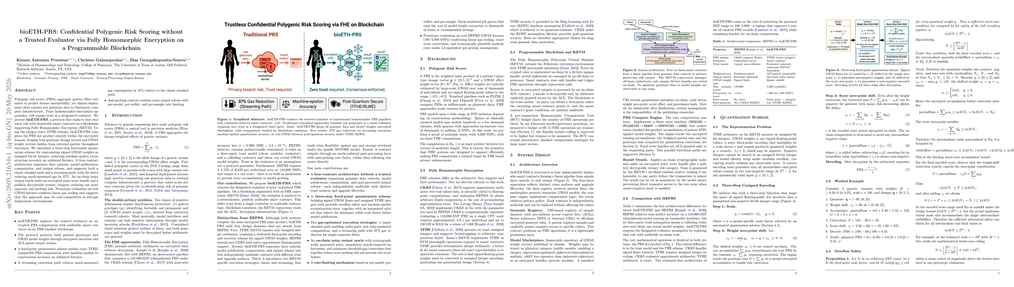 Thumbnail for bioETH-PRS: Confidential Polygenic Risk Scoring without a Trusted Evaluator via Fully Homomorphic Encryption on a Programmable Blockchain