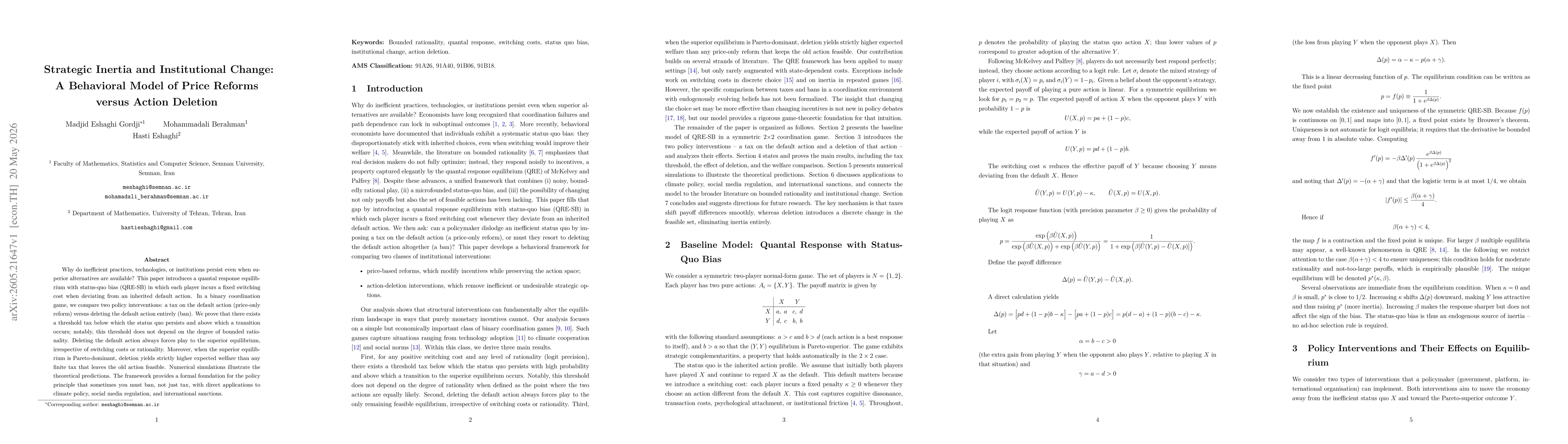 Thumbnail for Strategic Inertia and Institutional Change:A Behavioral Model of Price Reforms versus Action Deletion